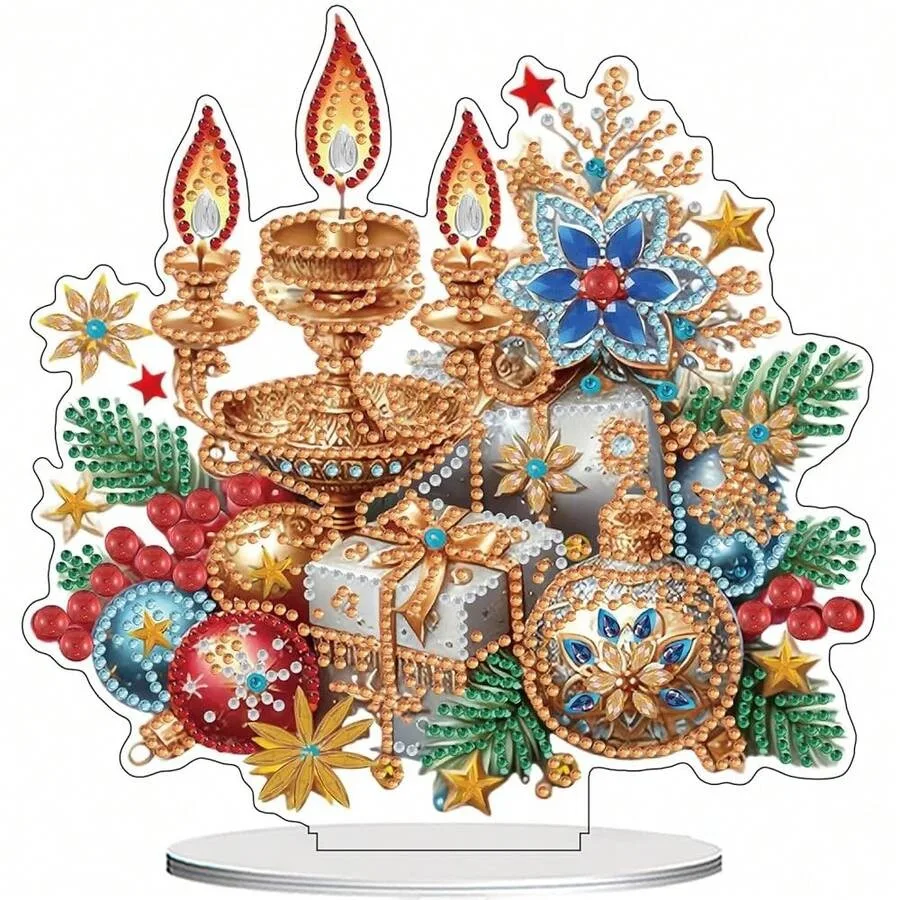 

ZeeLionArt Tabletop Diamond Art Painting Kit For Adult Christmas Candles DIY Special Shaped Rhinestone Desk Placement Ornament
