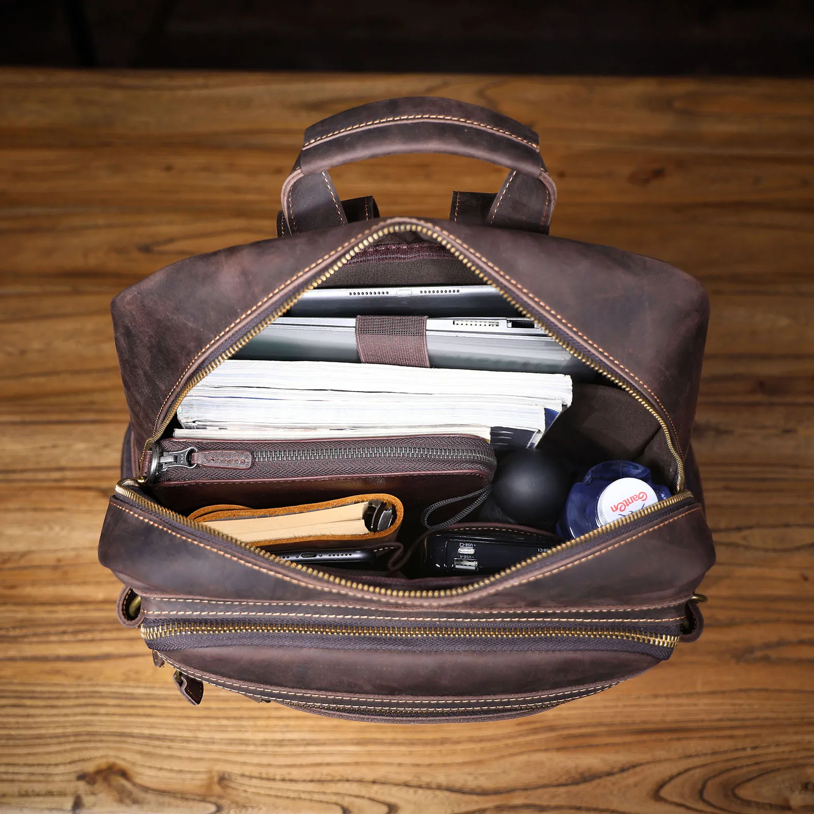 S.WORKER Vintage Echtleder-Rucksack Laptop-Tasche Casual Crazy-Horse-Leder Schultasche Outdoor-Reise-Weekender-Tasche – Detail 17