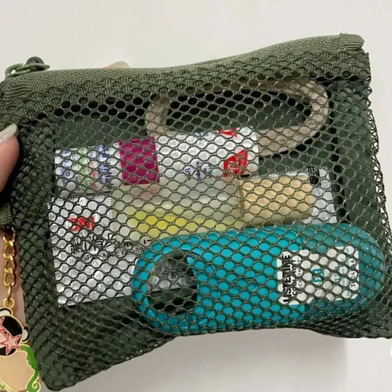 Dual Layer Breathable Mesh Storage Bag Portable Zipper Cosmetic Makeup Pouch Travel Toiletry Organizer Stationery Storage Pouch