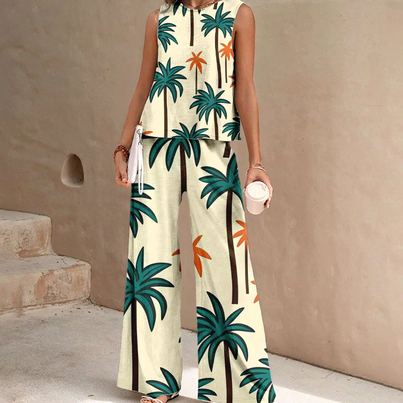 New Summer Fashion Women's Trouser Suit Sleeveless Top Printed Vest And Pants Hawaiian Style Casual Vacation Style Women's Suit