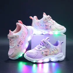 Autumn New Baby Girl Princess Shoes Cartoon LED Lights Shoes Fashion Hook & Loop Children's Leather Sports Shoes