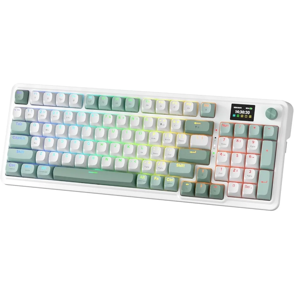 95 Key Wireless Gaming Keyboard: Mechanical, TFT Display, Noise Reduction, Customized Linear Switch, Jade Cloud Color