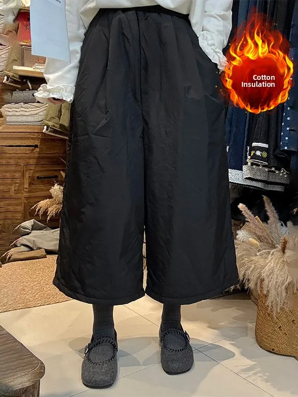 Winter Nieuwe plus Size Hoge Taille Wijde Pijpen Katoenen Broek Afslanken Warmte Verhullende mat Sle Casual Straight Cut Broek