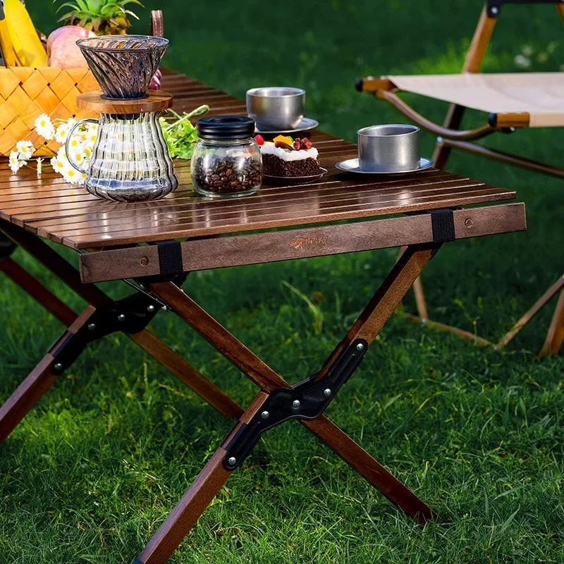 GIANXI Walnut Table Camping Large Desktop Reinforced Solid Wood Set Outdoor Portable Strong Load Bearing Camping Folding Table