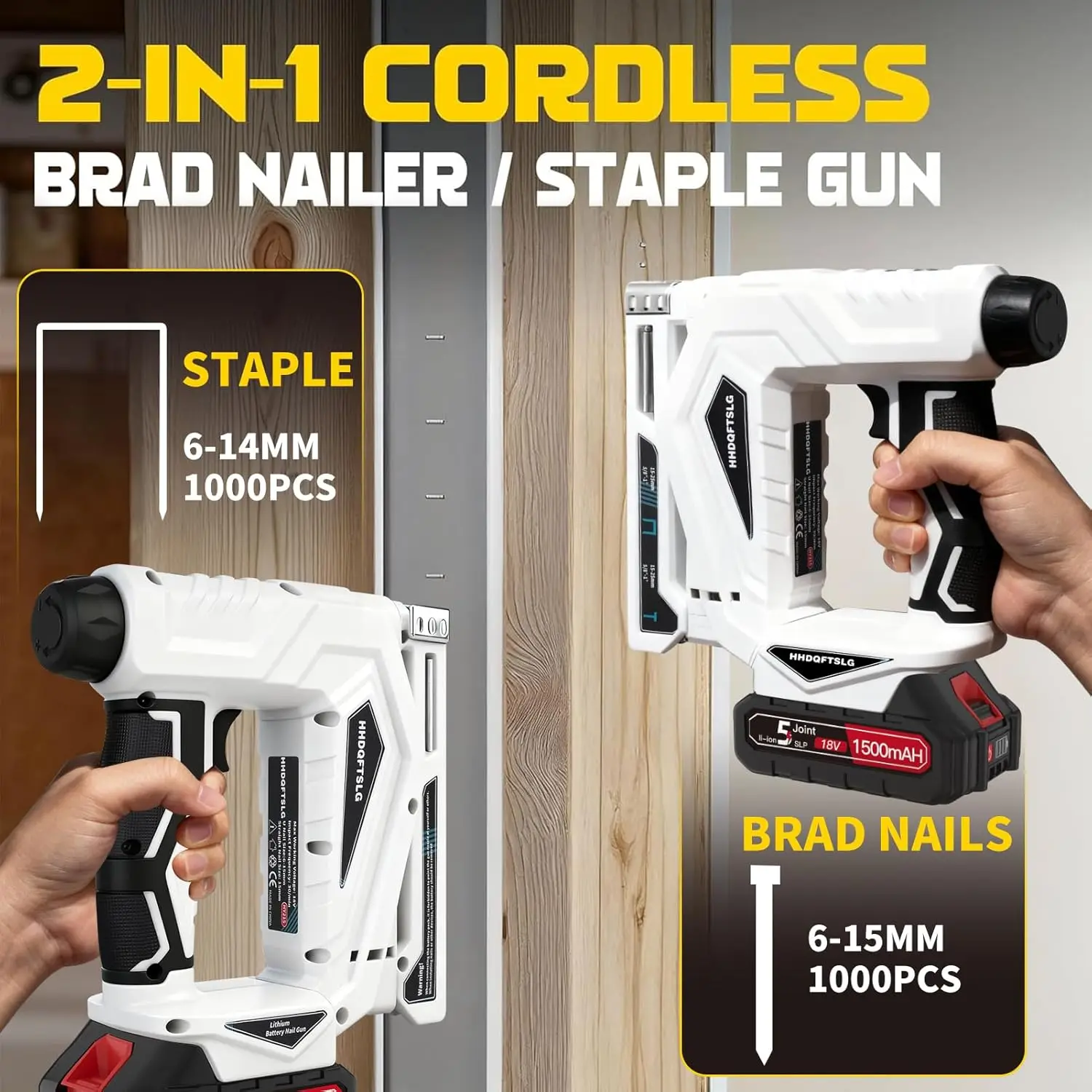 Battery-Powered Brad Nailer and Stapler, 2-in-1 Cordless Nail Gun Combo with 2,000PCS Fasteners, Electric Nail Gun for Upholstery and Home DIY Projects