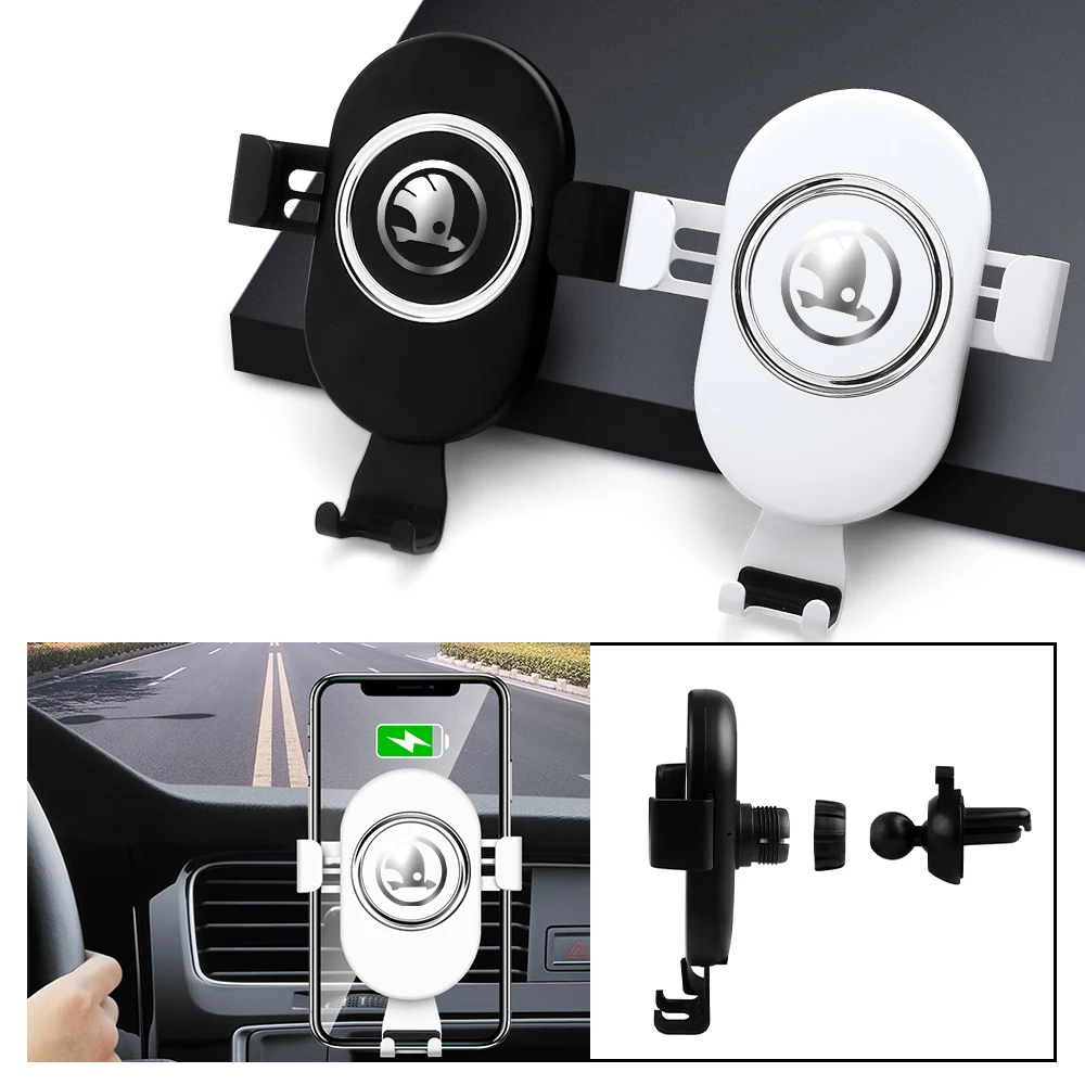 10W Qi Car Phone Holder Wireless Charger 360 Air Vent Mount Clip Bracket For Skoda Yeti Fabia Octavia 3 2 a5 Kodiaq Karoq Rapid