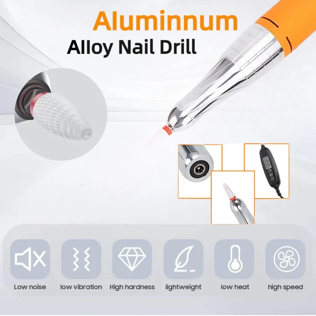 プロ仕様ポータブルネイルドリルマシン35000RPM電動ネイルファイル、6個のドリルビット付き、アクリルネイルジェル用マニキュアツールセット