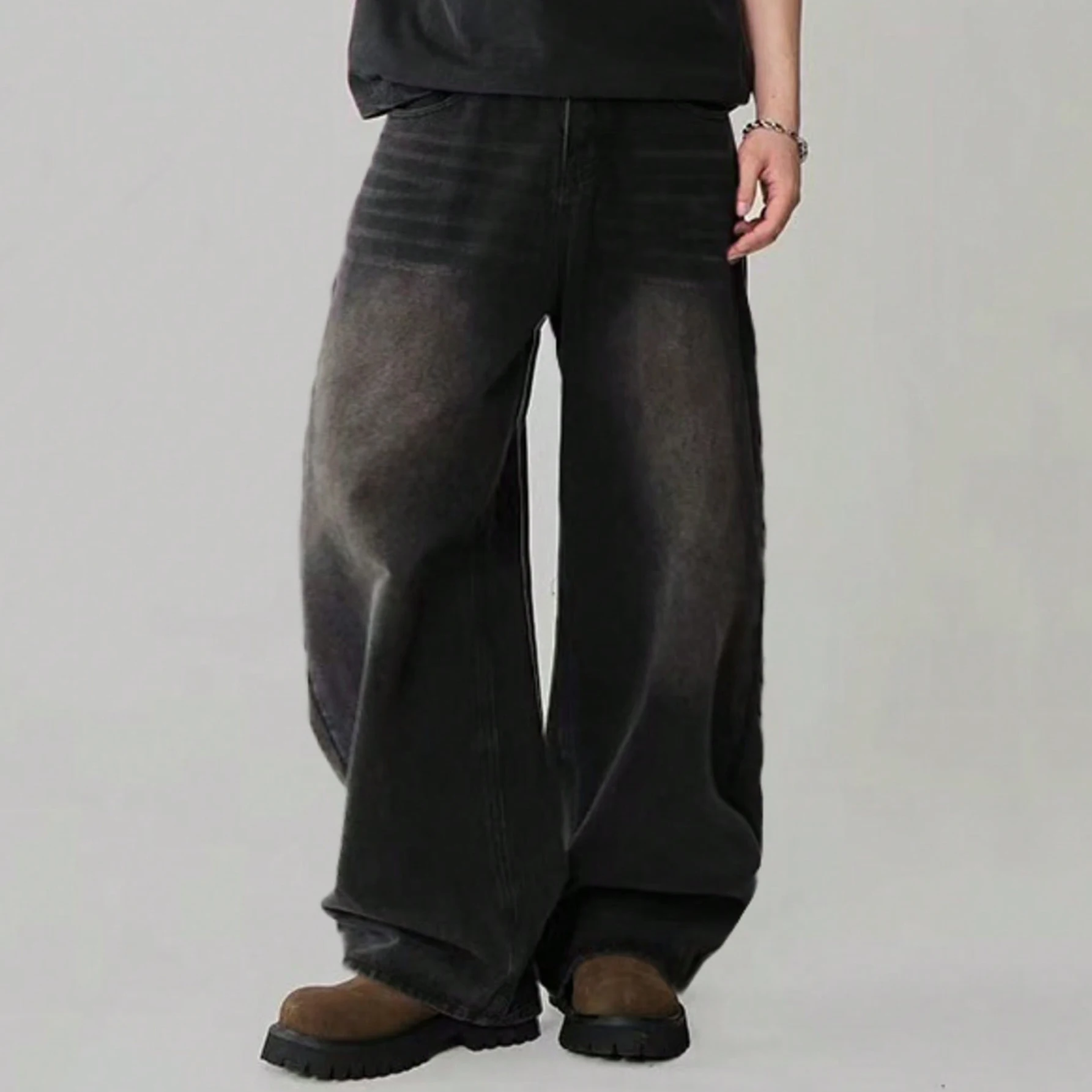 

Four Season Men's Jeans Korean Version Student Casual Pants High Street Straight Loose Wide Leg Jeans Black Grey Blue Baggy Jean