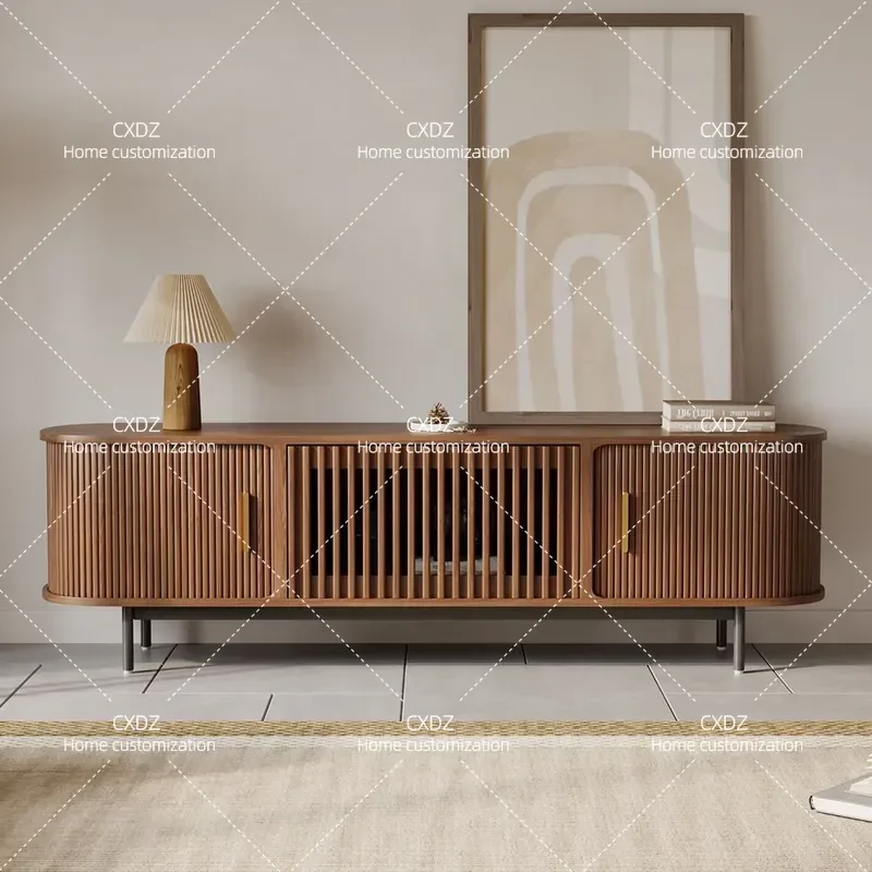 Modern Medieval Tower Gate TV Cabinet 180cm Solid Wood Walnut Finish High Quality Export Standard Living Room Furniture