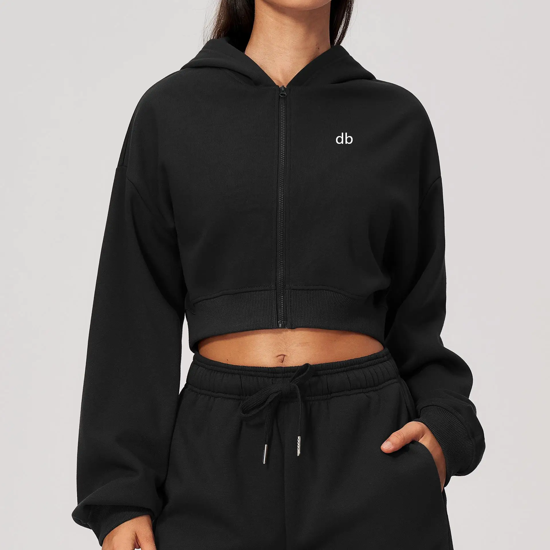Women's hooded sweatshirt, slim-fitting and stylish, short cardigan for autumn and winter, suitable for fitness and with zipper