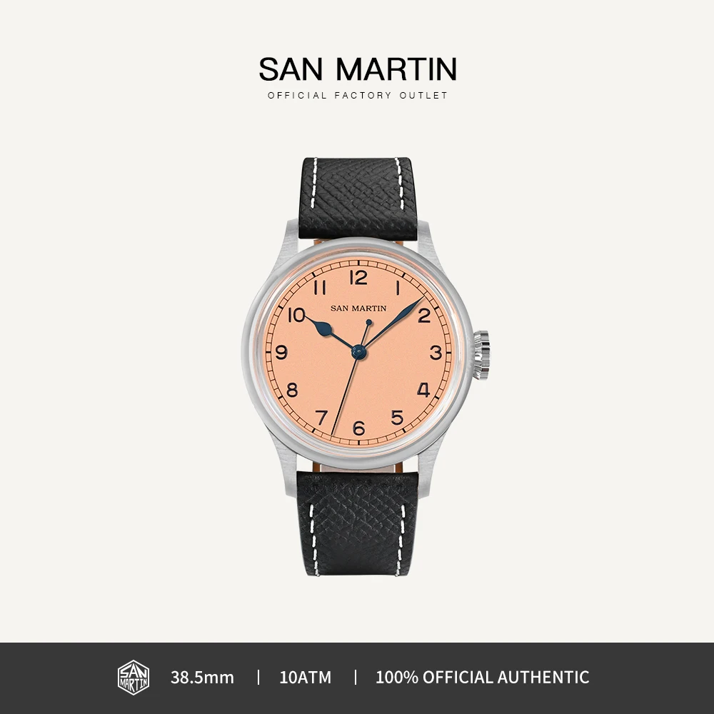 

San Martin 38,5 мм пилотные часы для мужчин, жареные синие стрелки, стильные часы NH35, автоматические механические наручные часы, 10 бар, SN0105G