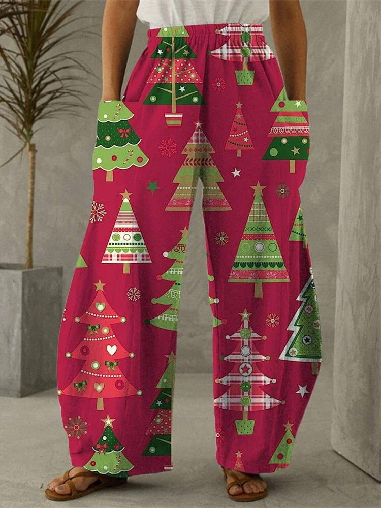 Christmas Tree Gifts Full Length Wide Leg Pants Printed Thin Hipster Fashion Trousers Summer Streetwear Sweatpant Women Clothing