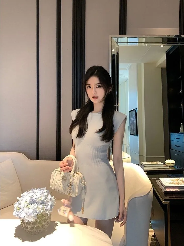 

Gray Knitted Dress Women's Slim Fit Korean Style Spring Summer Autumn Winter Casual Wear School Street Style Outdoor Travel