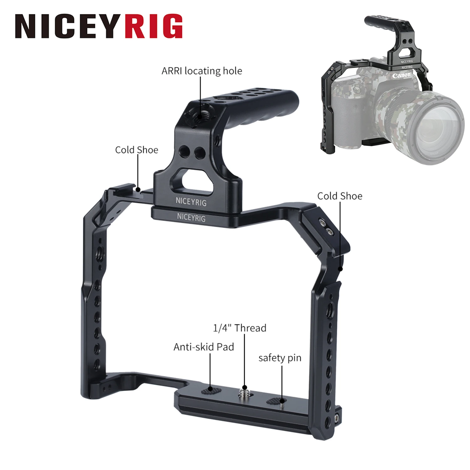 

NICEYRIG Camera Cage Rig for Canon EOS 90D/80D/70D with Ergonomic Top Handgrip
