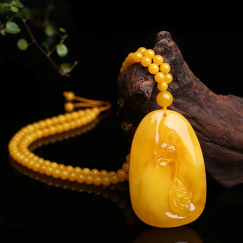 Amber Honey Wax Buddha Hand Flower Pendant for Men and Women