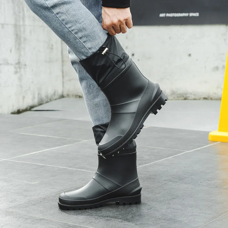 Bun Mouth Anti-Rutsch Herren Kurze Regenstiefel aus PVC, verschleißfest, schwarz, geschlossener Schaft, Garten-Wasserschuhe – Detail 3