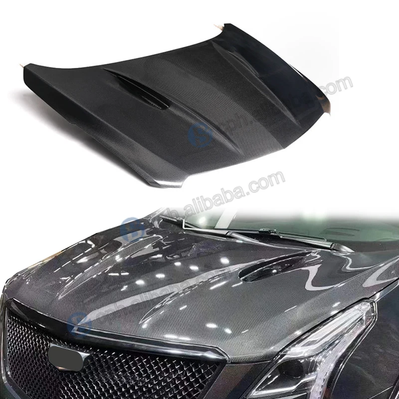 

BENSNEES Front Real Carbon Fiber Bonnet Hood Black Car Body Kit with Screws for Cadillac XT5 New Condition