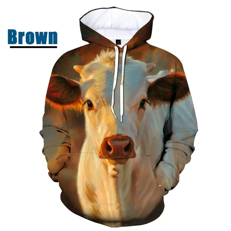 3D Print Funny Cow Graphic Hoodies For Men Hip Hop Couple Pullovers Hoodie Tops Casual Cattle Print Oversized Sweatshirts