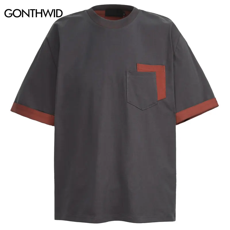 

Men Vintage Tshirt Grunge Solid Color Patchwork Urban Streetwear T-Shirt Harajuku Hip Hop Summer Casual Loose Baggy Top Tee Y2K