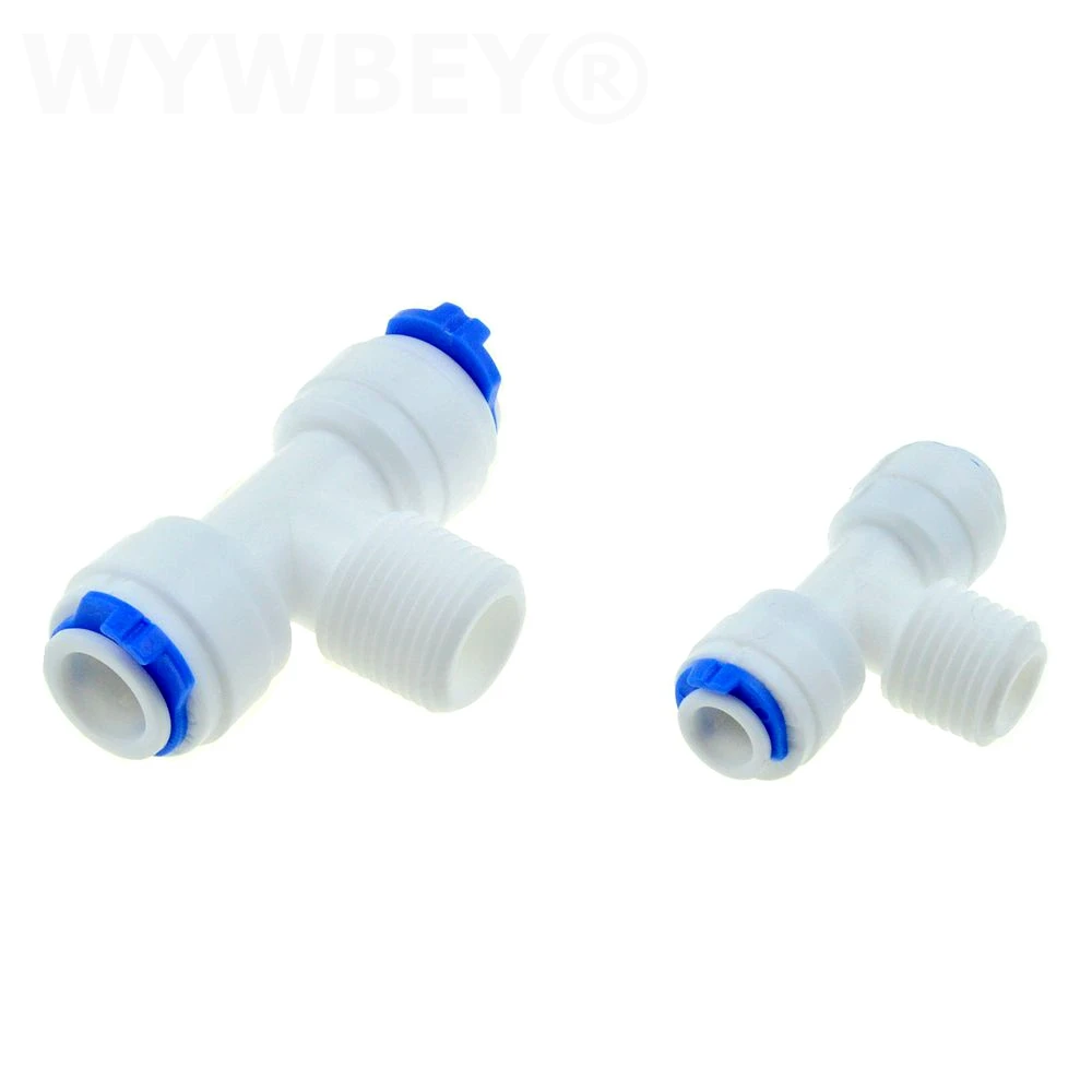 Reverse Osmosis Quick Pipe Fitting T Shape Tee 1/4 3/8 Hose Connect 1/4 3/8 BSP Male RO Water Plastic Coupling Connector Adapter