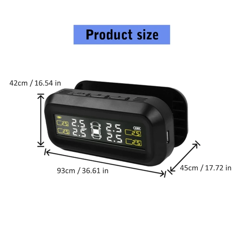 

A2BF Wireless Tire Pressure Monitoring System (TPMS) for Small Size 4-tire Vehicles,Include 4 Sensors,USB Solar Power