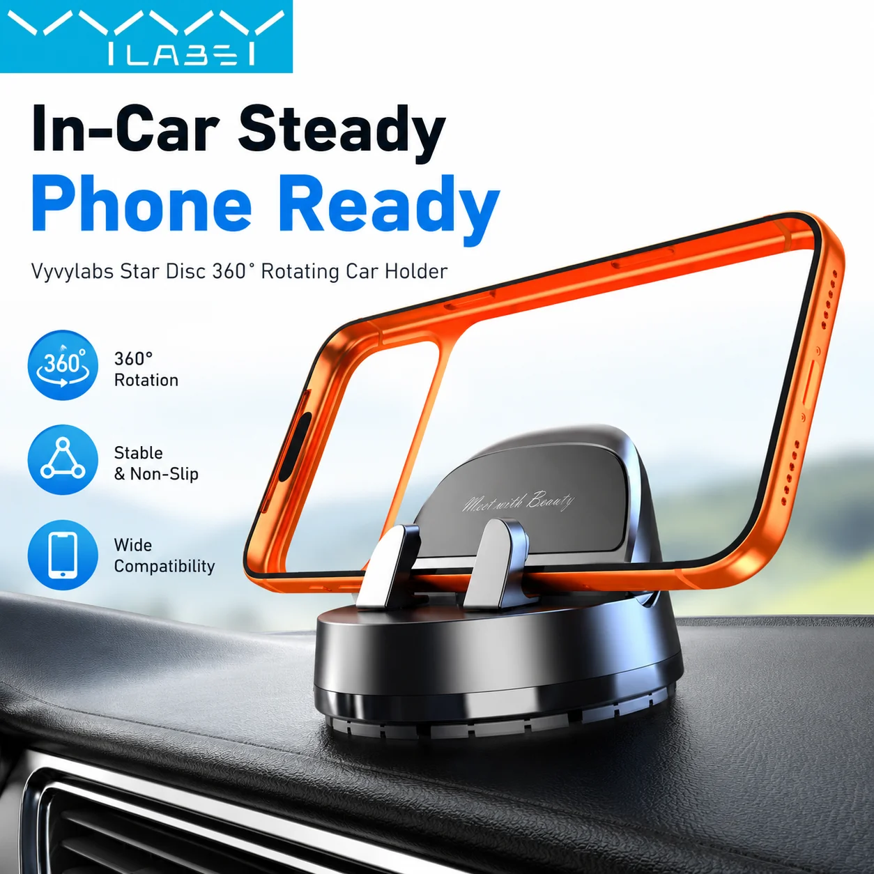 Vyvylabs 360 °   Drehbarer Magnetischer Auto-Handyhalter für Armaturenbrett Universelle Handyhalterung Verstellbarer Fahrzeug-Mobilhalter Rutschfester Stabiler GPS-Halter für iPhone 16 15 14 13 Pro