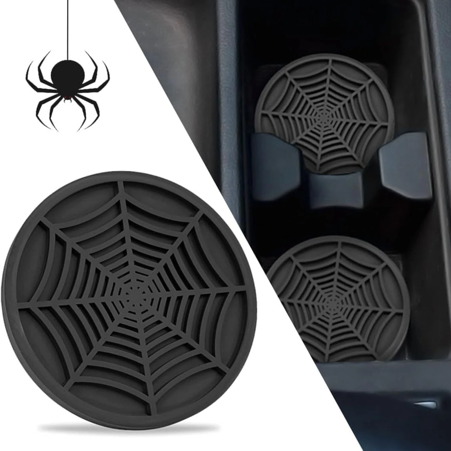 Spider Web Car Coasters for Cup Holders, Funny Non-Slip Silicone Insert Ornaments Coasters, Automotive Cupholder Goth Accessorie 6