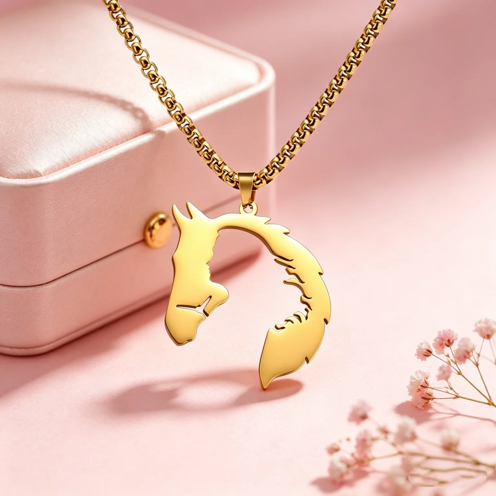 Skyrim Sipuris Hohlrohrpferd und Mädchen Anhänger Edelstahl Halskette für Herren und Damen – Modischer Punk Hip-Hop Schmuck Geschenk