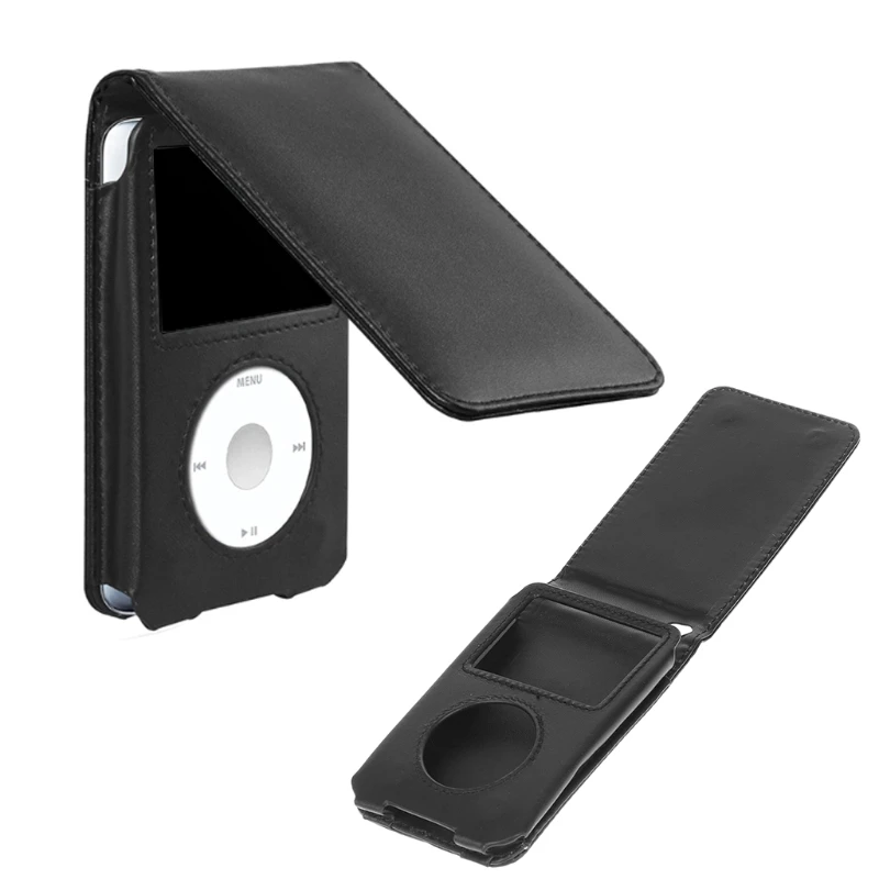 black leather cover case with detachable clip for ipod 6th gen Classic 80gb 120gb and 7th gen 160gb