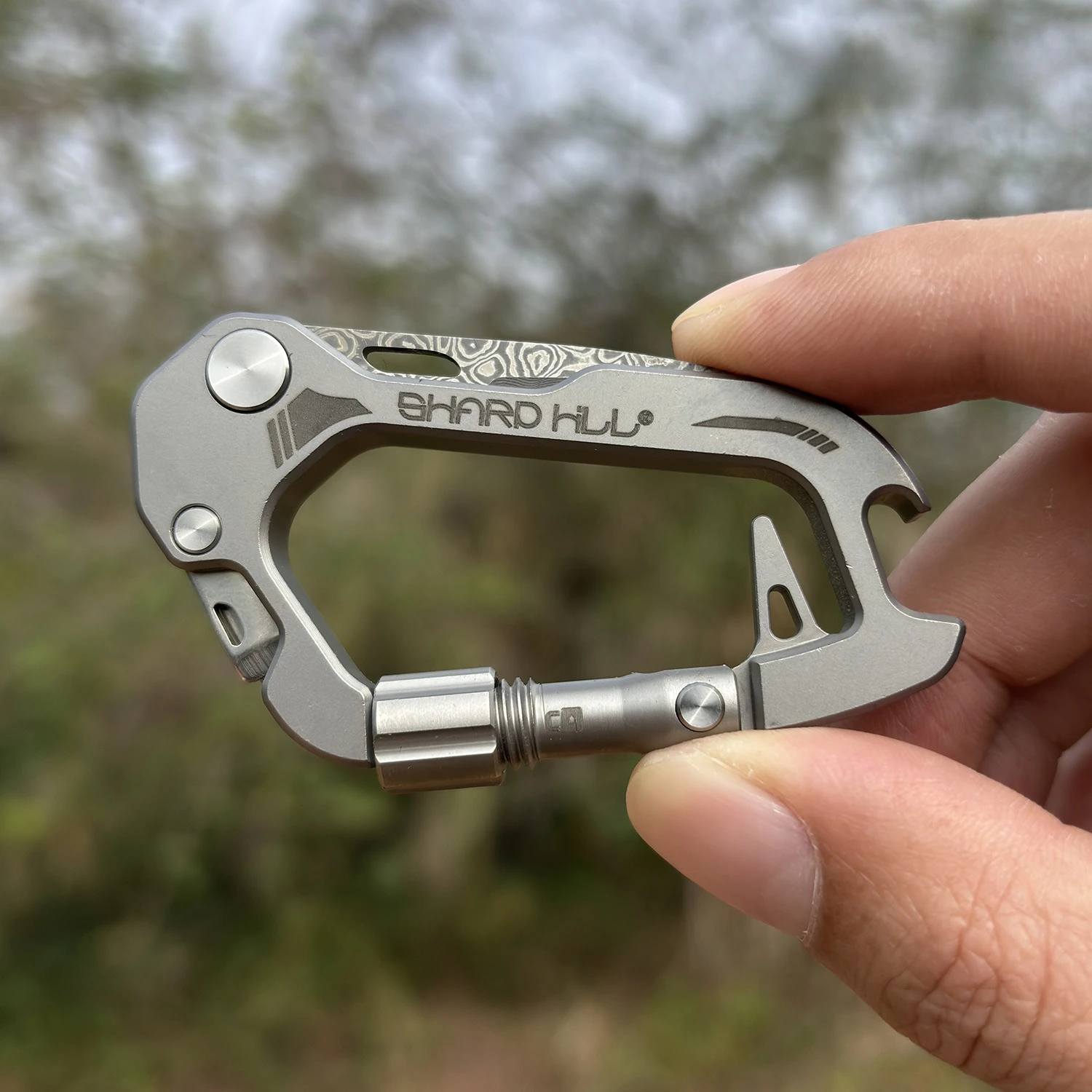 Titanium EDC Carabiner Multitool with Damascus Folding Knife Bottle Opener Keychain Pliers for Camping Outdoor Survival Gear