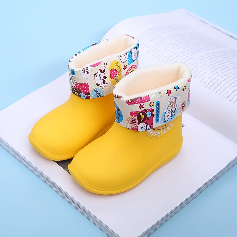 Rubber Boots For Children Waterproof Anti-slip Padded Shoes Rainy Day Wear Removable Inner Lining Cartoon Style Fashion Dress