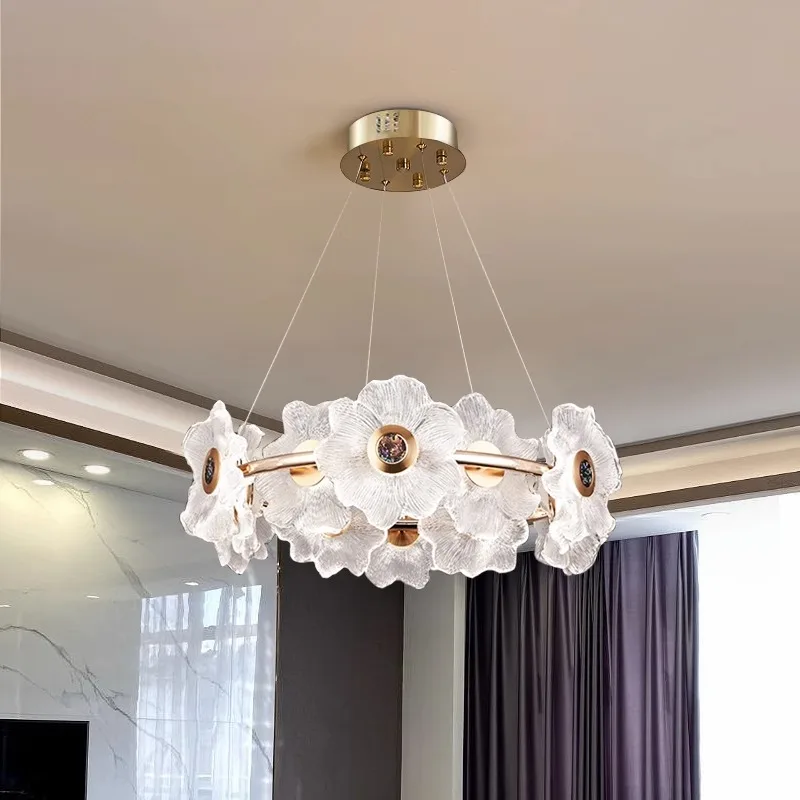 Modern Flower Coloured Glaze Glass Chandeliers Lighting Lamparas 2024 Avize Modelleri Lustre Hanglamp Living Room Led Lights