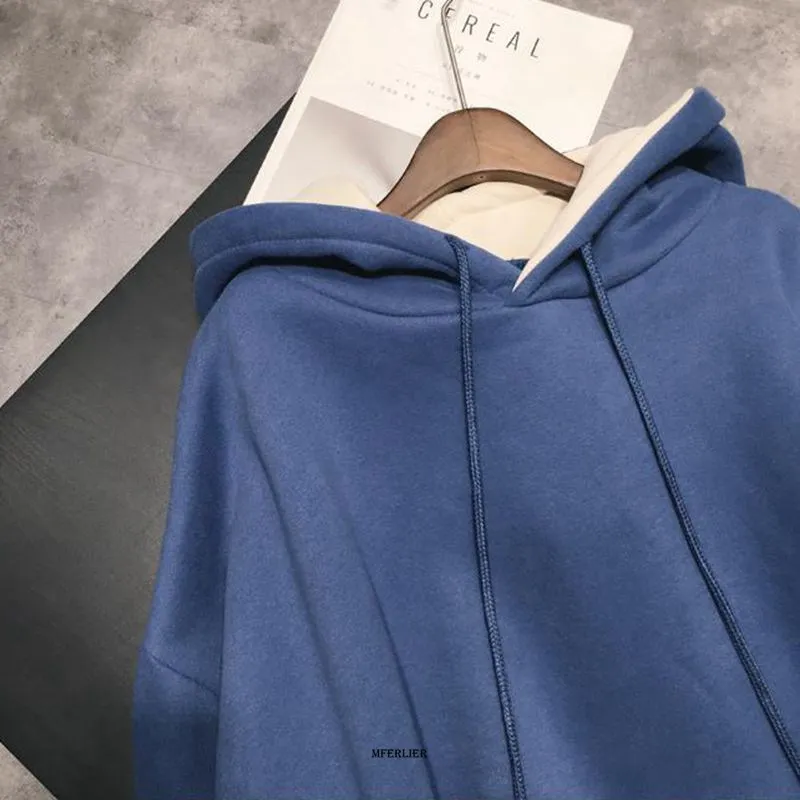 Plus Size 4XL 150kg Winter Fleece Harajuku Hoodies Women Solid Color Sweatshirt  Hooded Female Outwear Long Sleeve Top