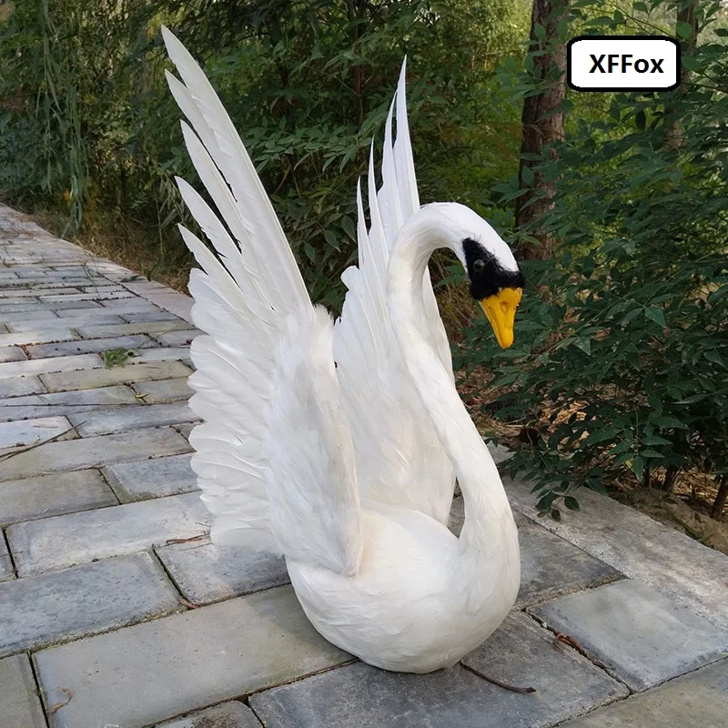 white simulation wings swan model foam&feather real life swan toy gift about 30x48cm d0112