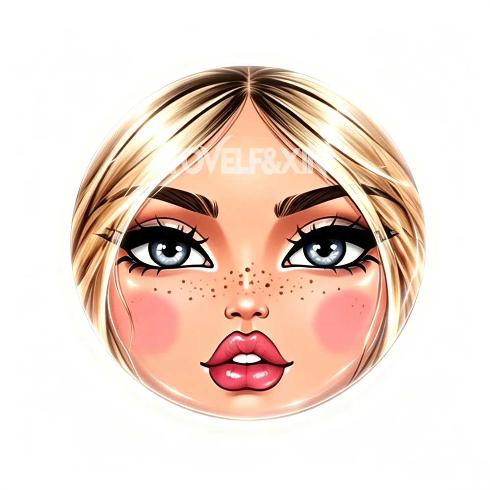 10Pcs Y2K Freckle Cartoon Girl Face Round Glass Cabochons Flatback Photo Cameo Charms DIY for Keychain Magnet Jewelry Making