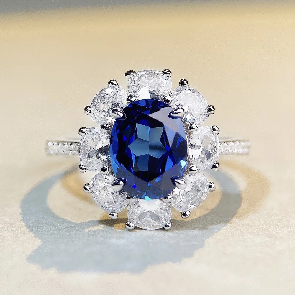 Luxury Solid Platinum PT950  Flower Diamond Ring Women's Ring High-grade Sense Moissanite Full Diamond Ring