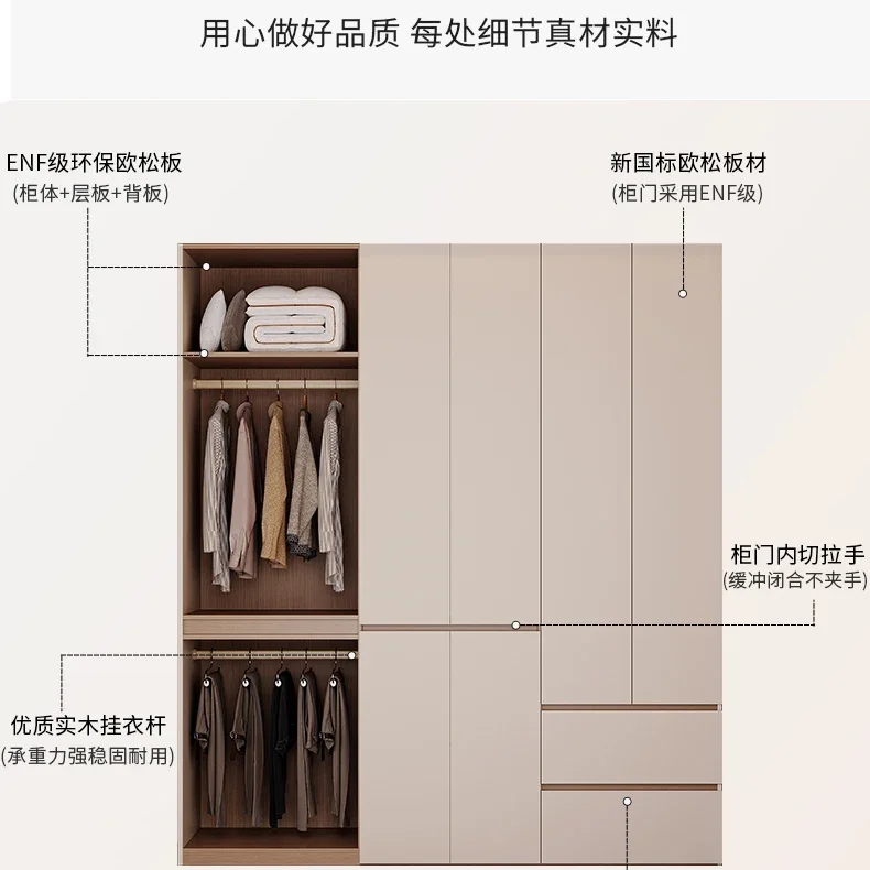 Armadio segmesso moderno e semplice per camera da letto bianco latte