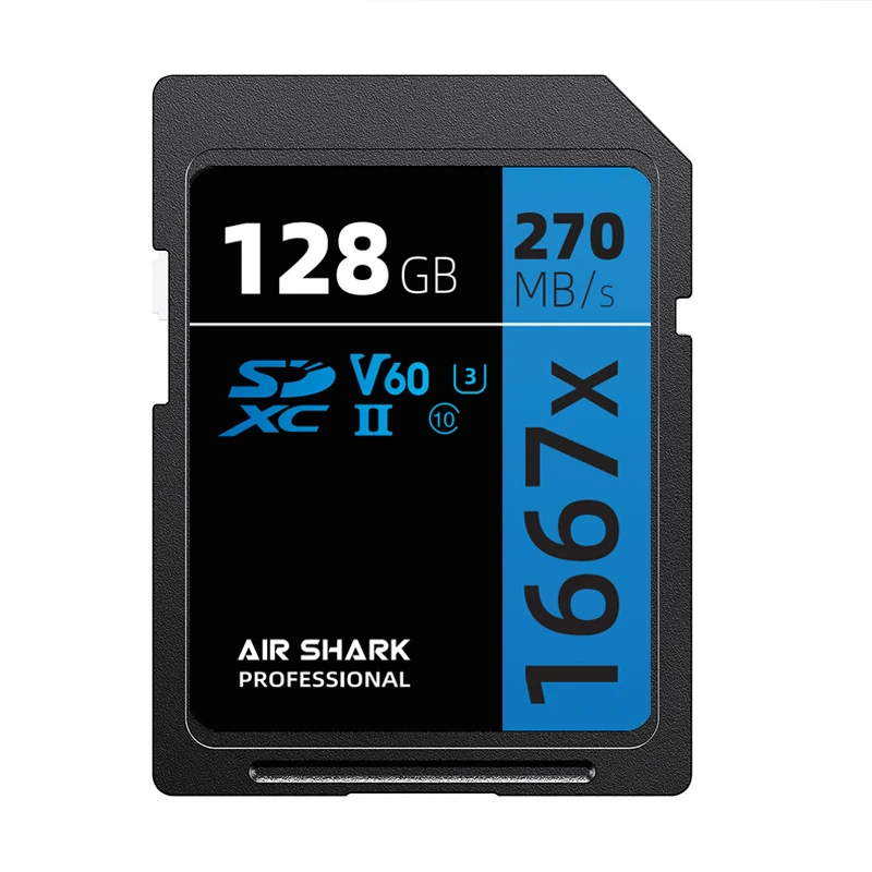 Airshark V60SD card high-speed UHS-II compatible with Nikon, Canon, Sony A7CR/2, ZVE1 DSLR camera storage card