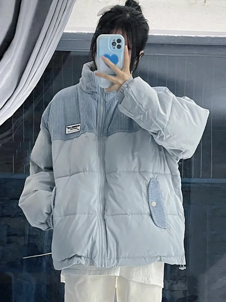 

Puffer Parkas Womens Korean Popular Women'S Clothes Athleisure School White Button Fashion Sleeve Cotton Sherpa Cargo Autumn Ins