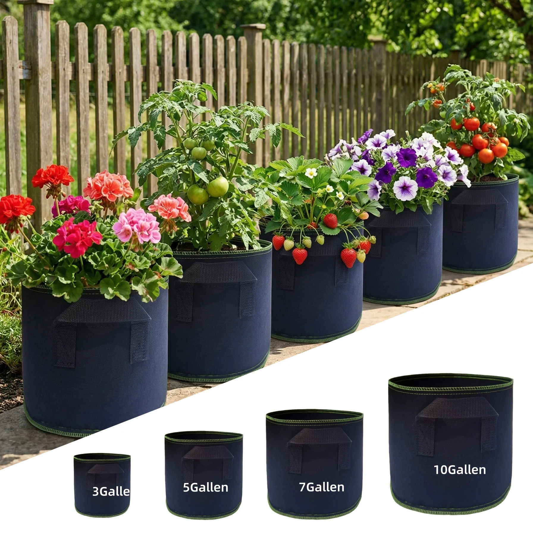 3/5/7/10/15 GallonFabric Grow Bags , Thickened Nonwoven Garden Pots, Growing Bags with Handles
