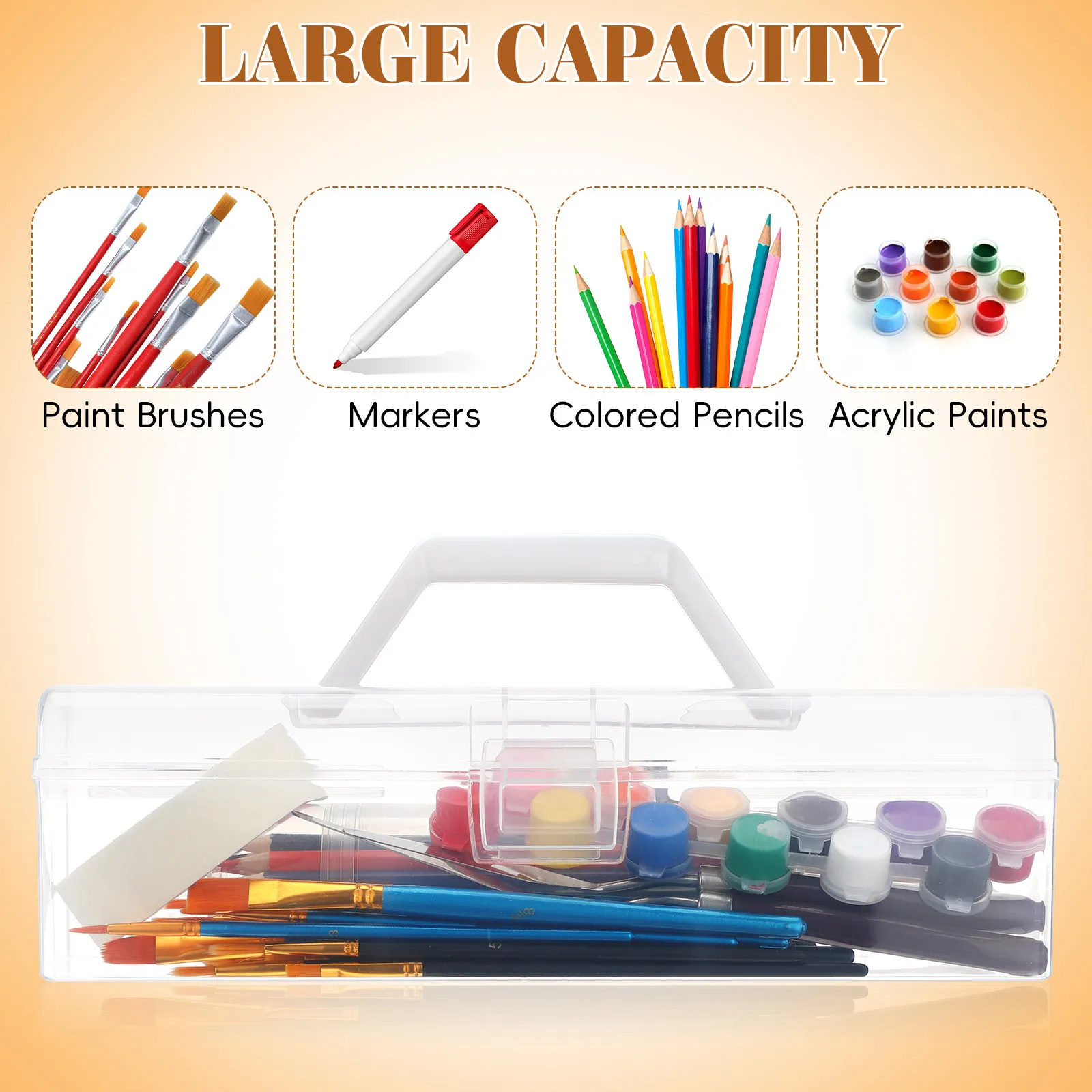 2Pcs Transparent Tool Box Thickened Portable Paint Brush Holder Organizer Art Supplies Pen Storage Case Pencil Case Clear