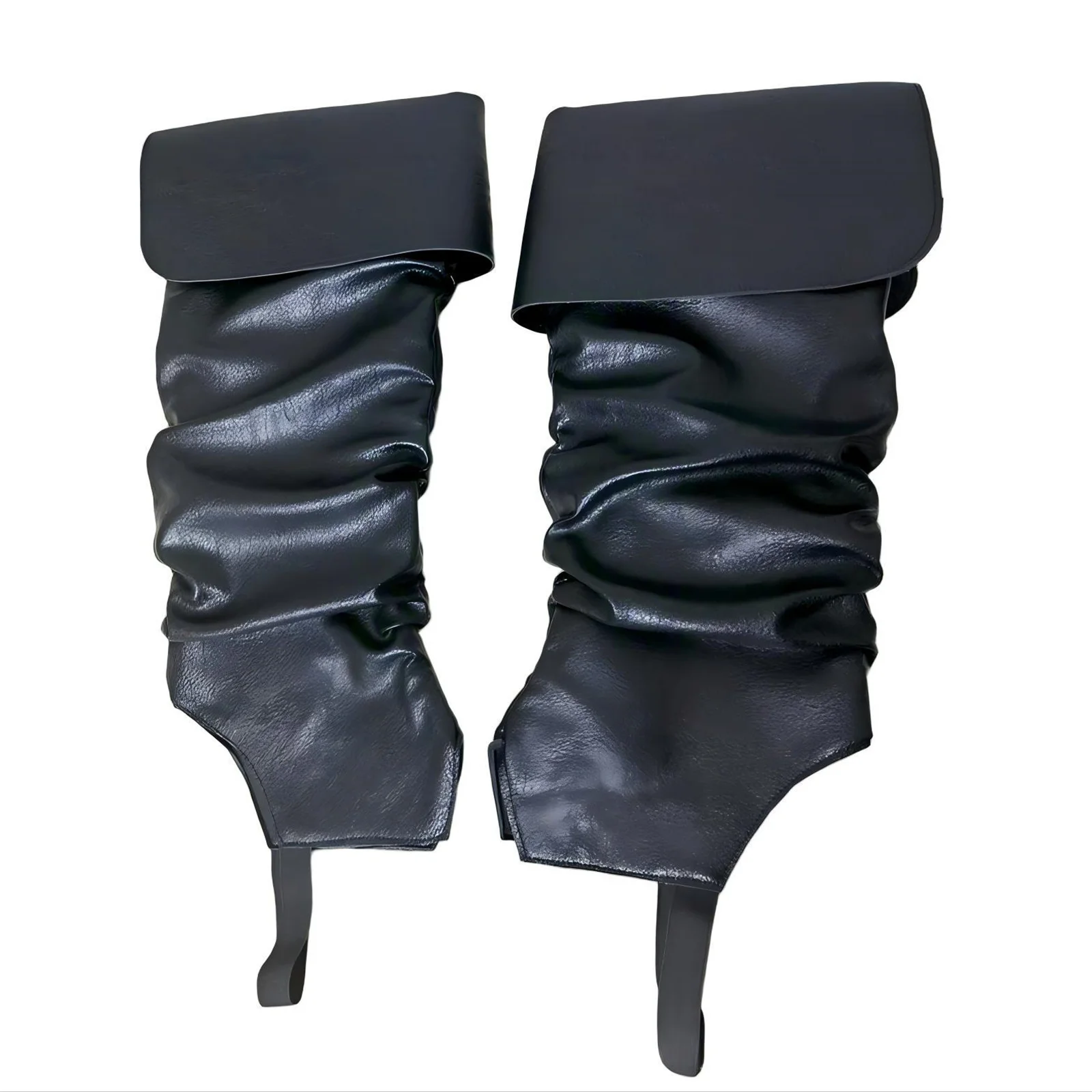 Medieval Pirate Boot Covers Adult Mens Womens Viking Leg Covers Pleated Black Leather Gothic Boots cover Halloween Accessories