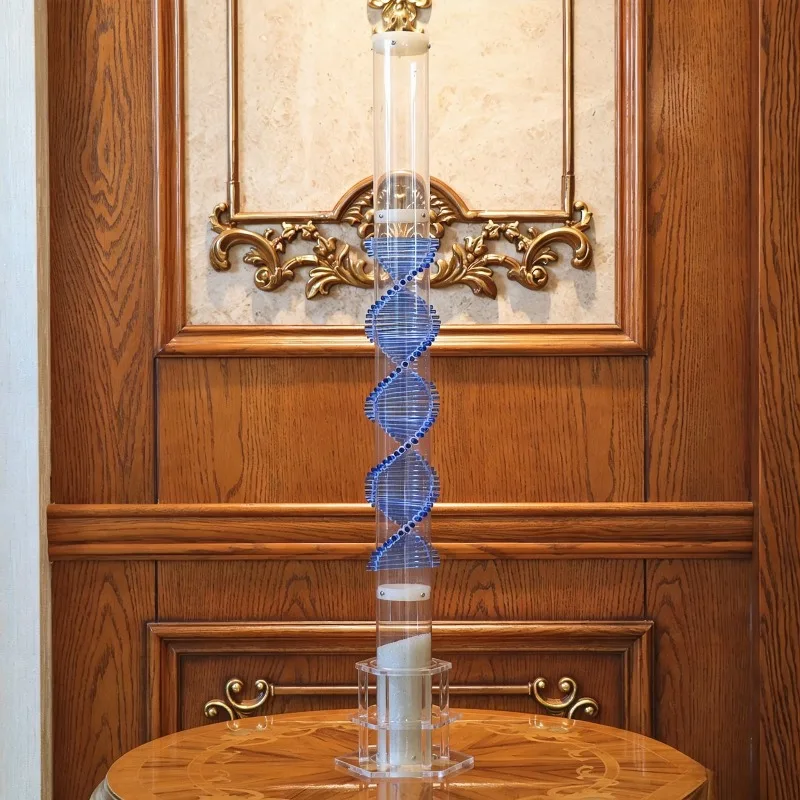 DNA Spiral Crystal Rain Stick 1min Blue Sound Healing Rainmaker Shaker Meditation Sound Tube Relax Orff Instruments with Base