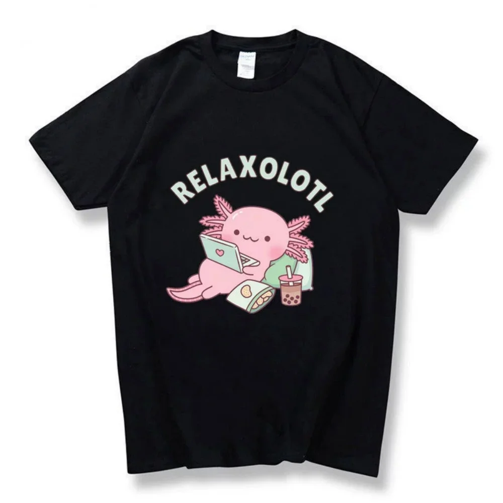 Summer Axolotl Boba Milk Tea Men's and Women's Casual Loose T-shirt Short Sleeve