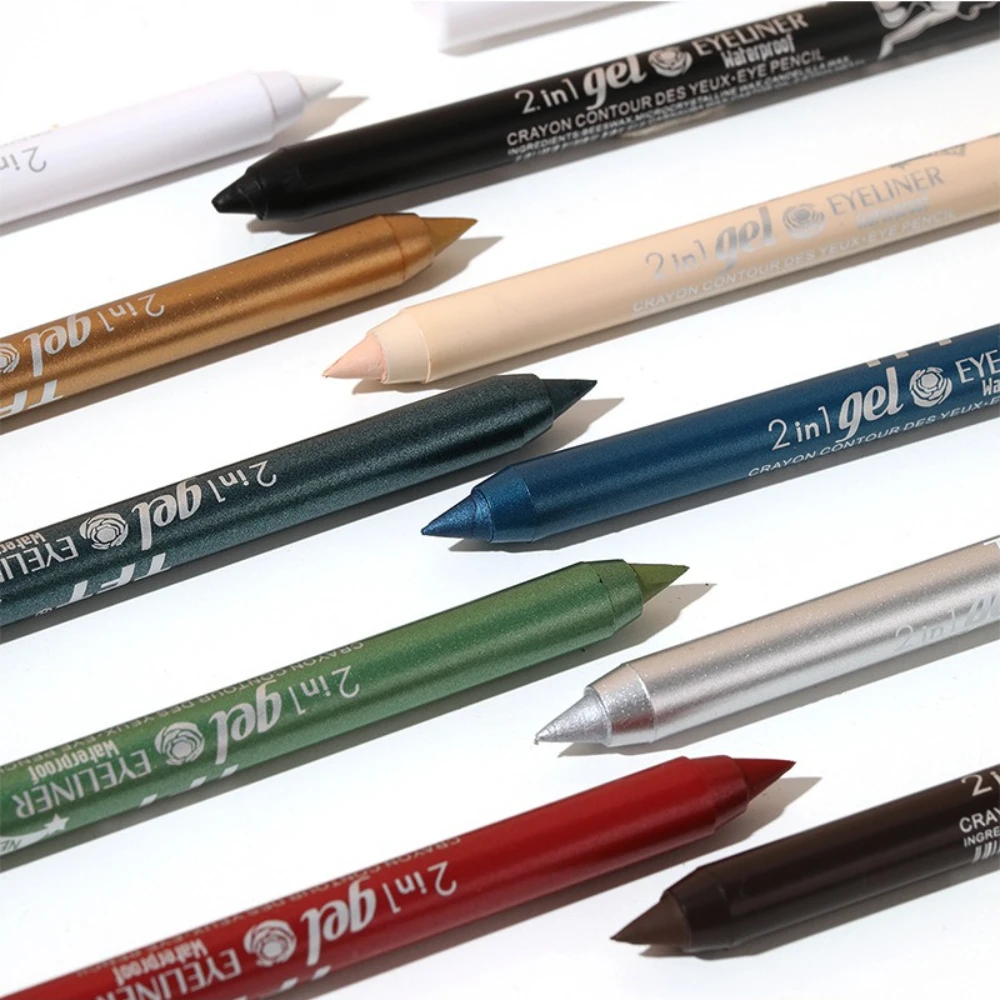 10-Color 1pc Waterproof Eyeliner | High-Pigment Brown/Black Glitter | Women’s Dual-Form Eye Cosmetic