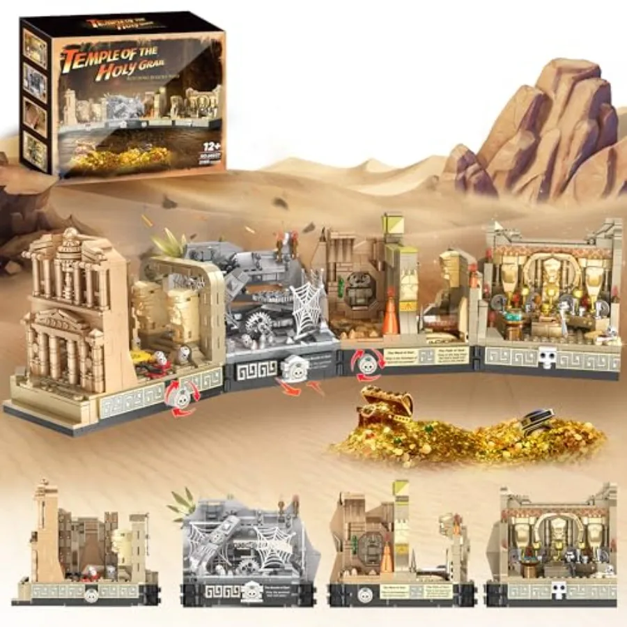

Temple Building Set for Adult Hobbyists, ABS Plastic, Gray-Beige, 5-in-1 Modular Design with Gate, Three Levels, Holy Grail Sce