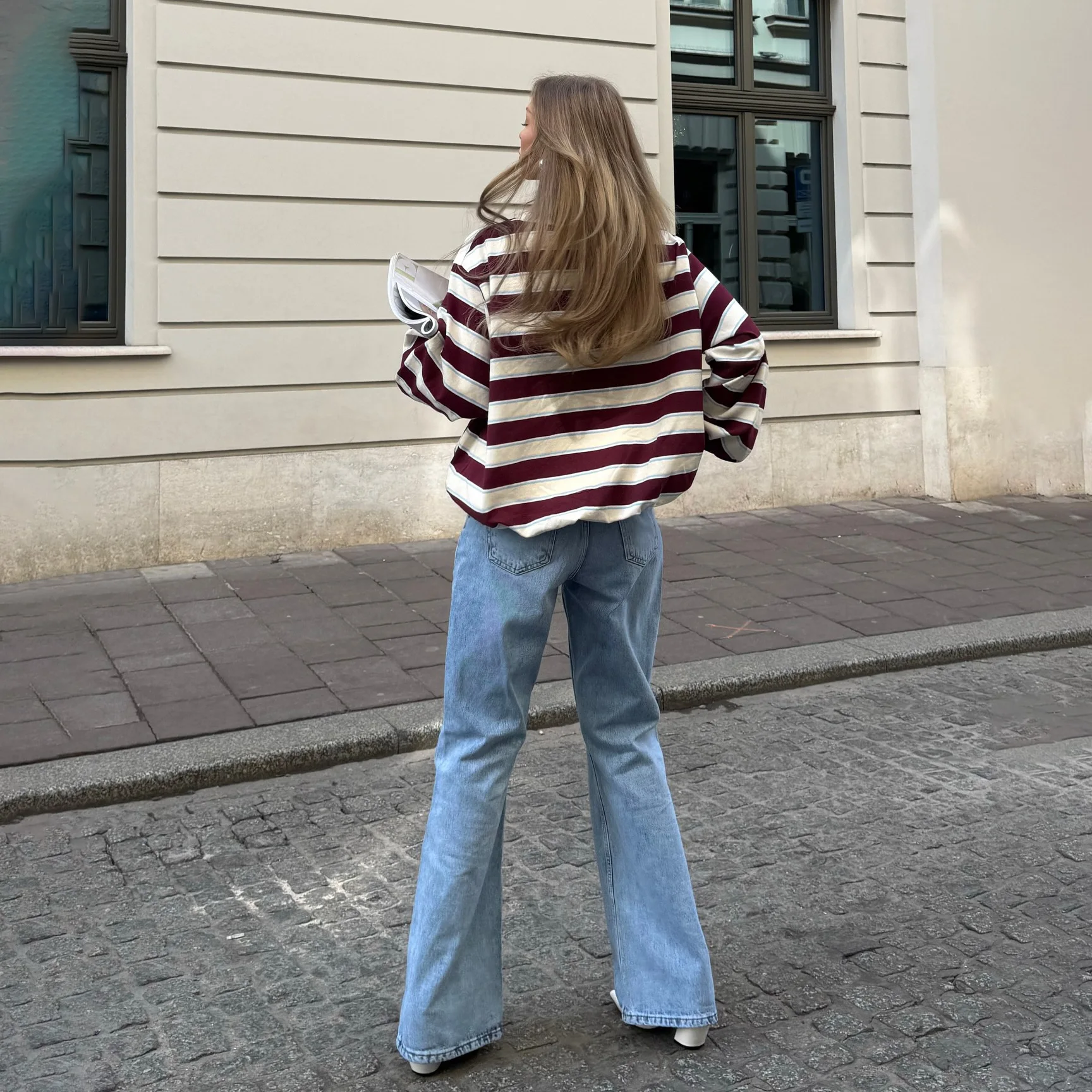 American Early Autumn Lazy Wind Round Neck Striped Pullover Sweater Loose Long-sleeved Women's Coat