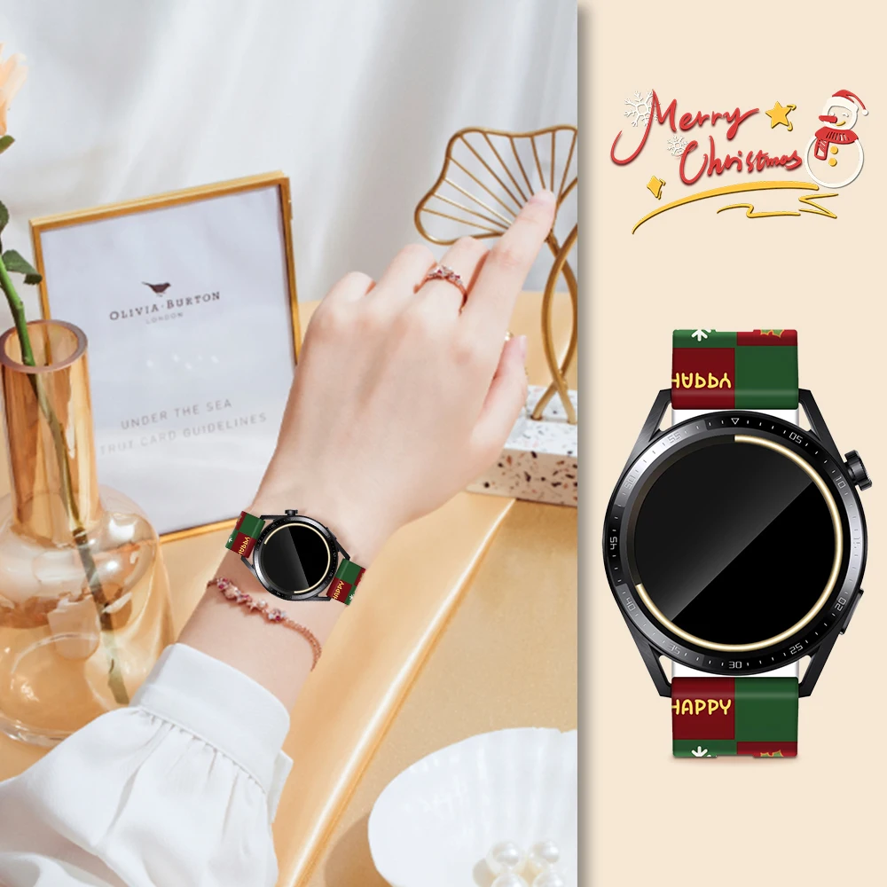20mm/22mm Silicone Band For Samsung Galaxy Watch 5/4/6/7 44mm 40mm  Active 2/Gear 3 Christmas Bracelet Huawei Watch GT2/2e strap