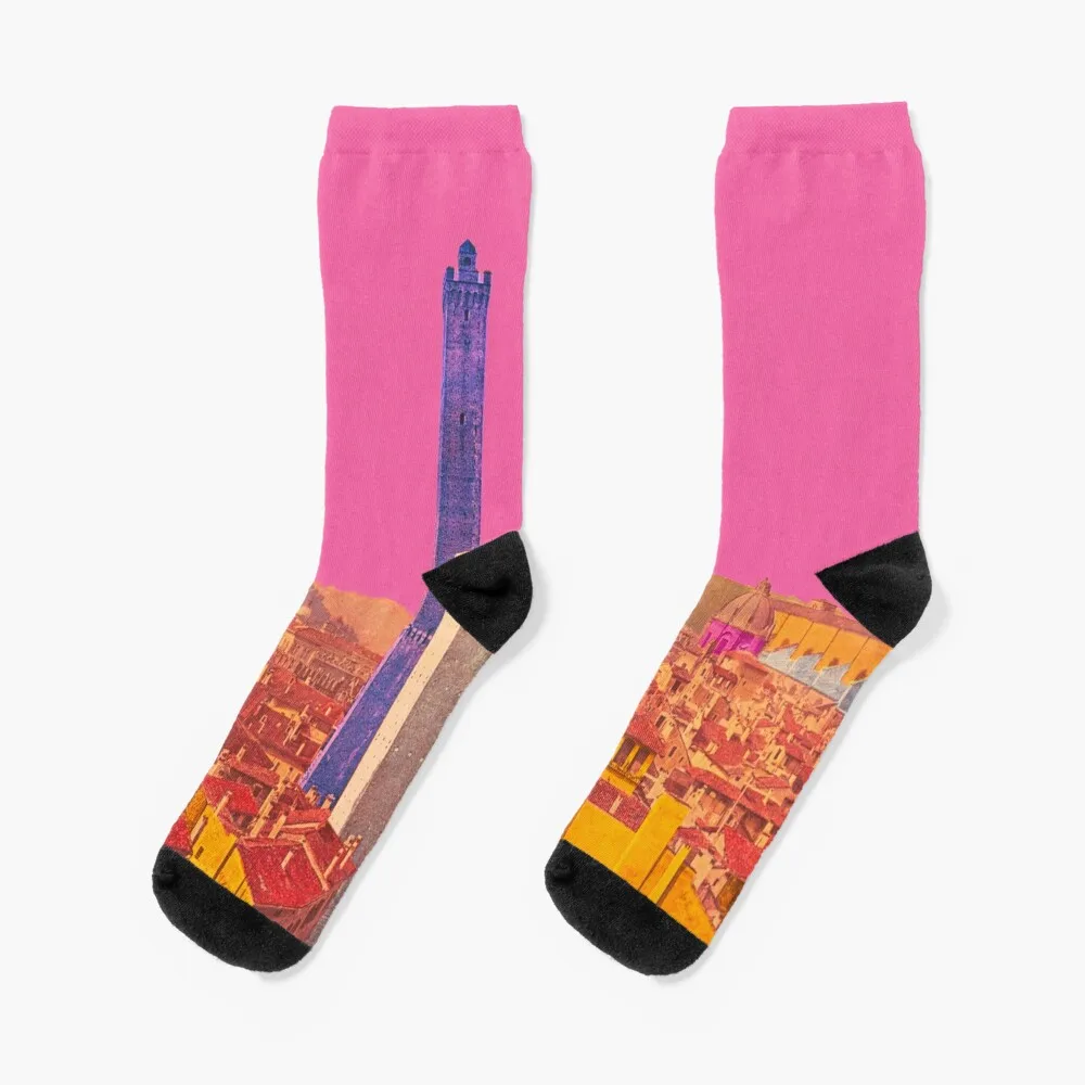 Dreamy cityscape over Bologna, impressive landmark in Italy, beautiful retro skyline Socks colored anime Woman Socks Men's