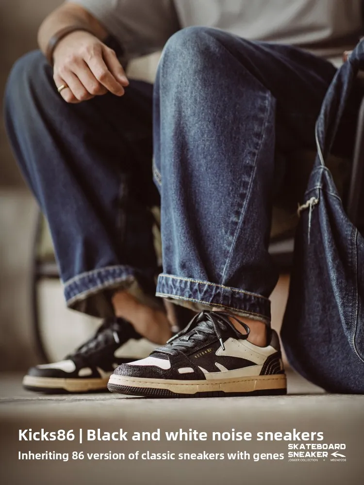 maden-retro-skate-oes-men's-low-top-flat-bot-casual-oes-autumn-trendy-versatile-comfortable-rubber-sole-round-toe